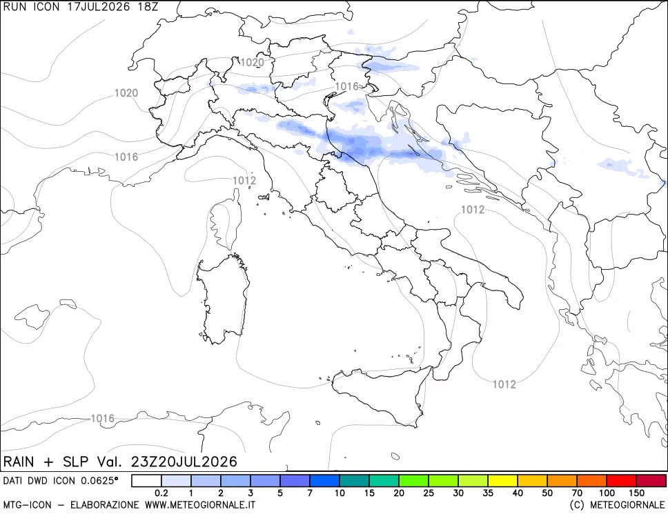 mappa Precipitazioni e pressione SLM