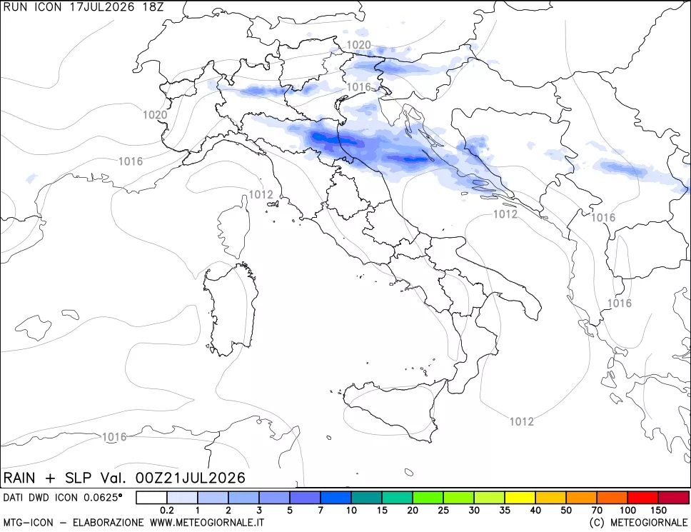 mappa Precipitazioni e pressione SLM