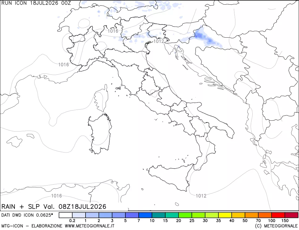 mappa Precipitazioni e pressione SLM