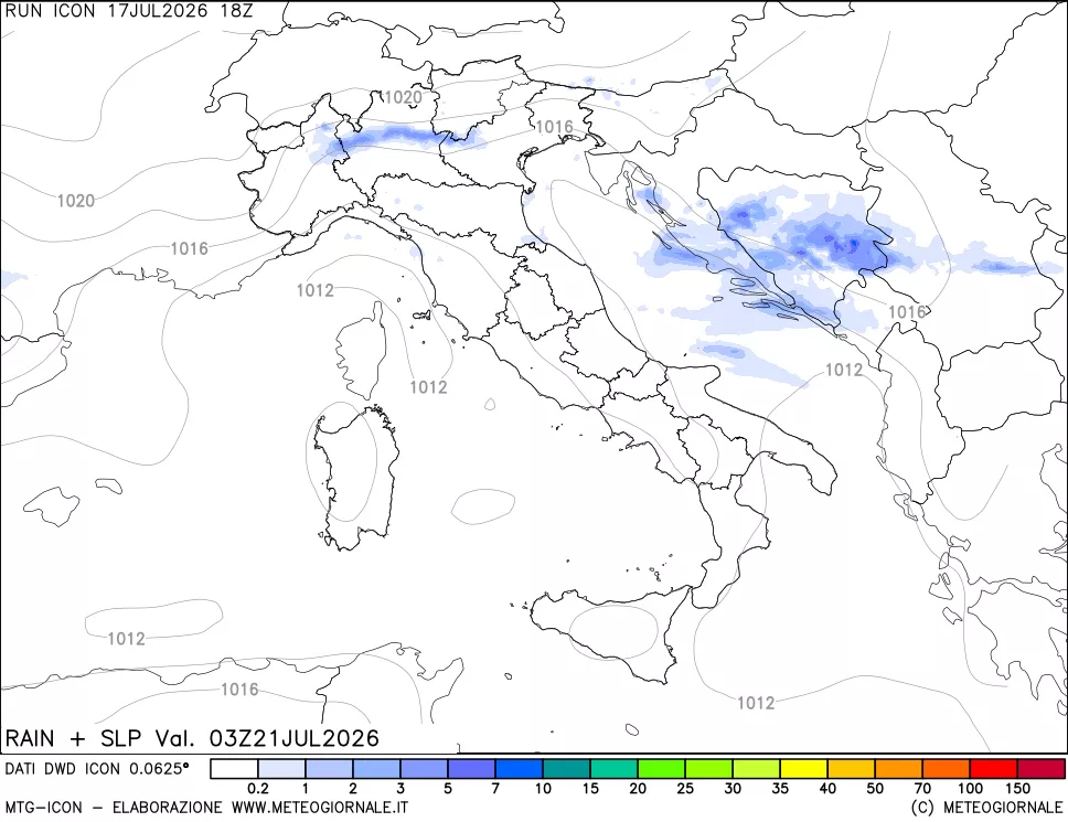 mappa Precipitazioni e pressione SLM