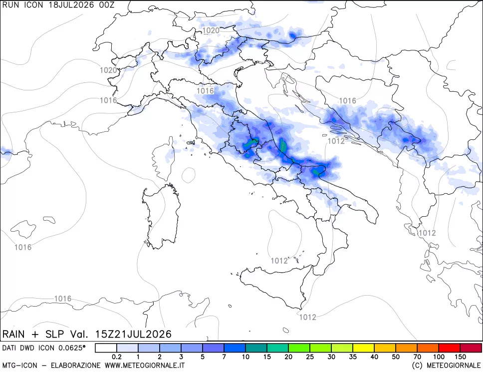 mappa Precipitazioni e pressione SLM