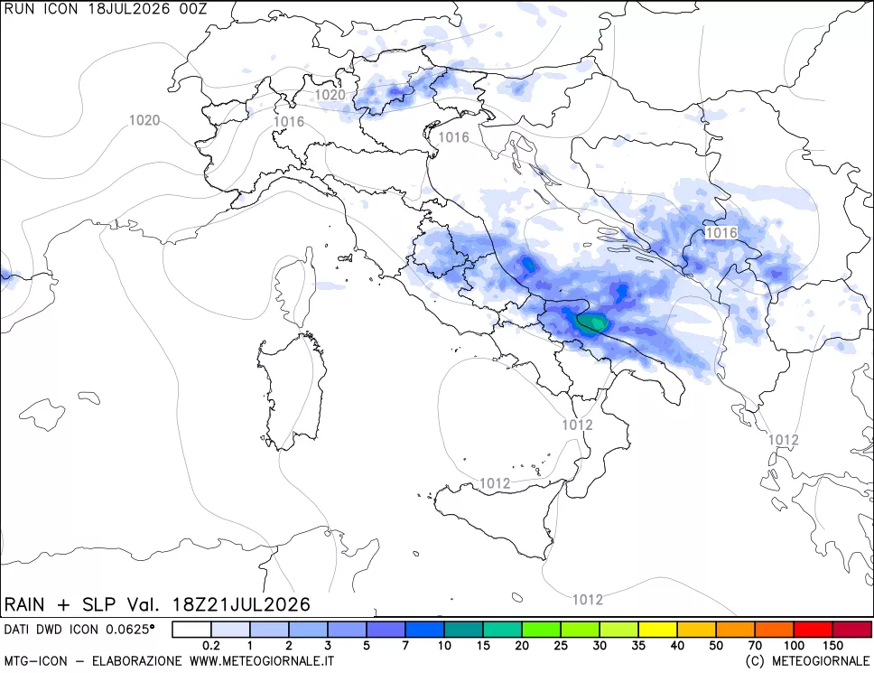 mappa Precipitazioni e pressione SLM