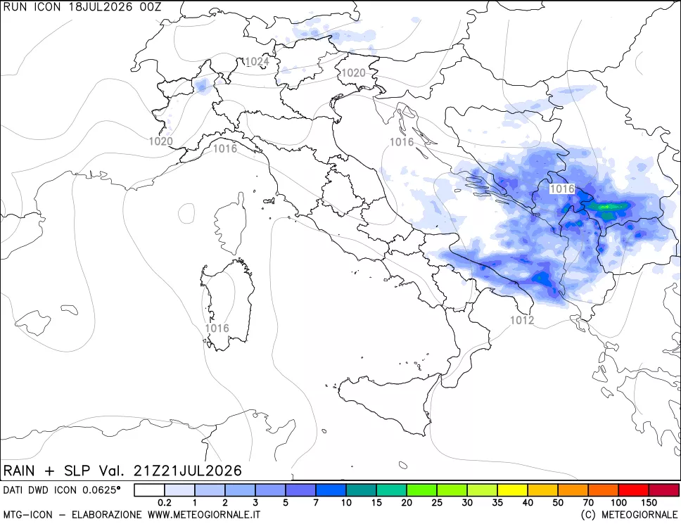 mappa Precipitazioni e pressione SLM
