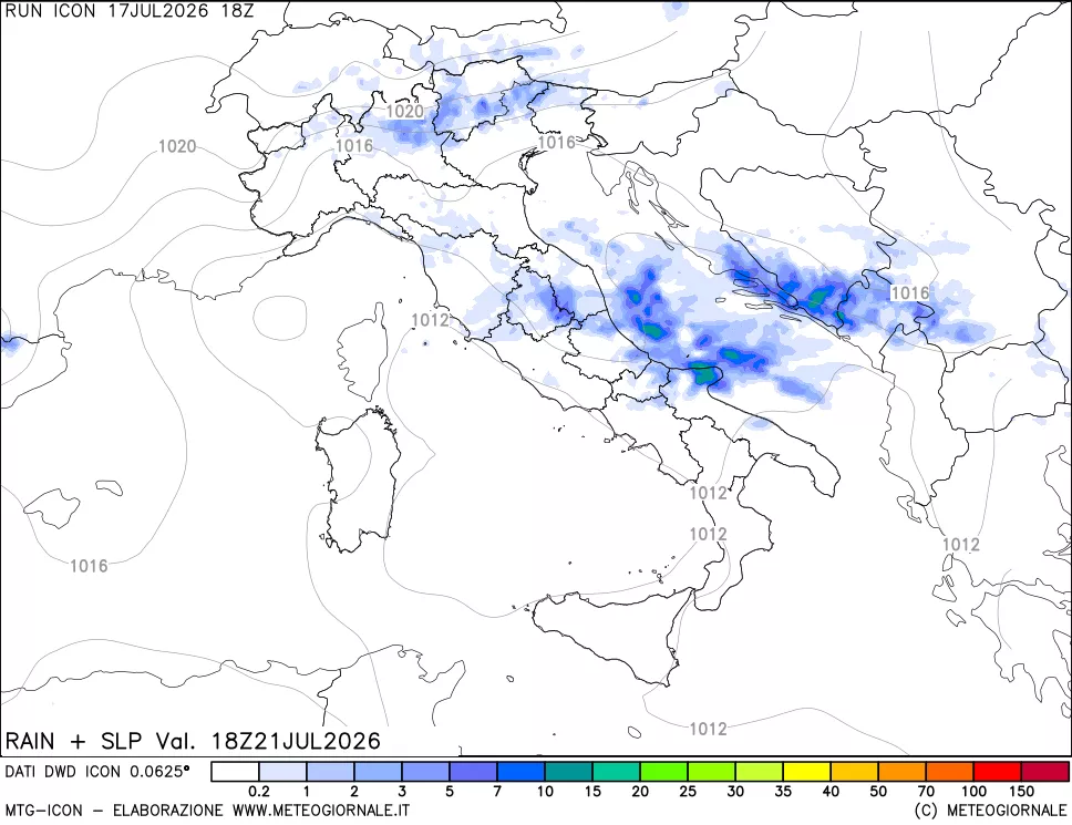 mappa Precipitazioni e pressione SLM
