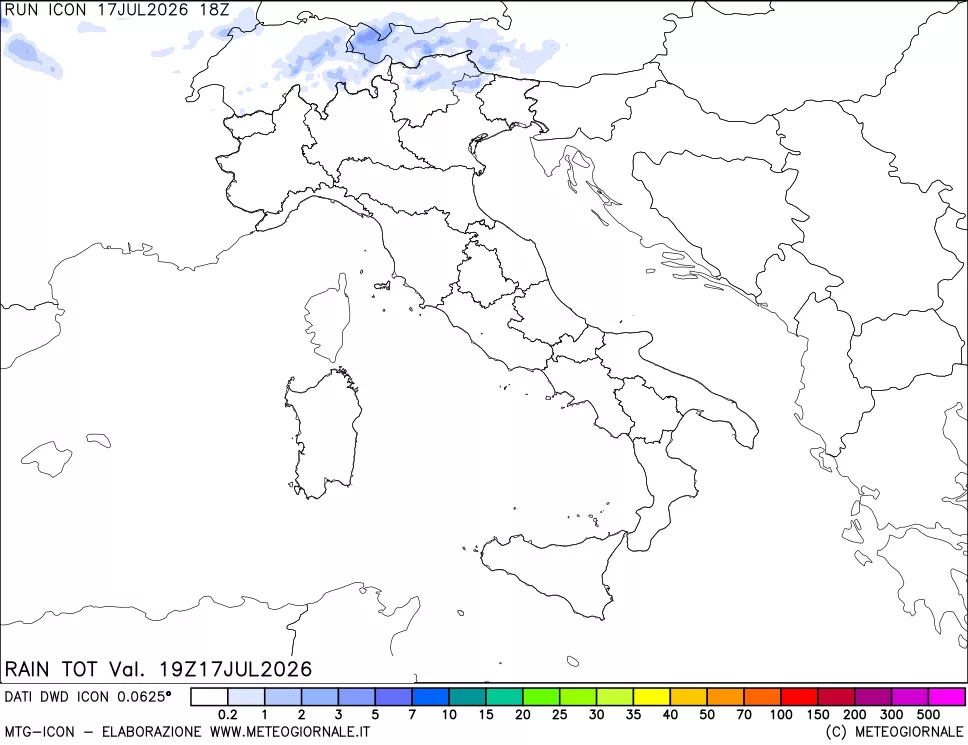 mappa Precipitazioni totali dal primo giorno