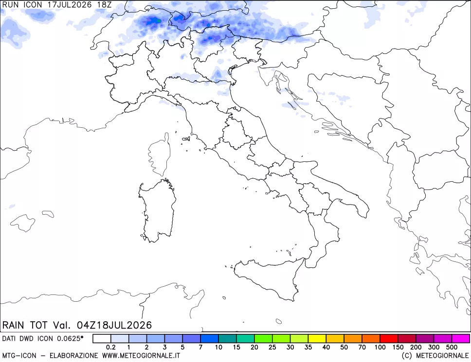 mappa Precipitazioni totali dal primo giorno