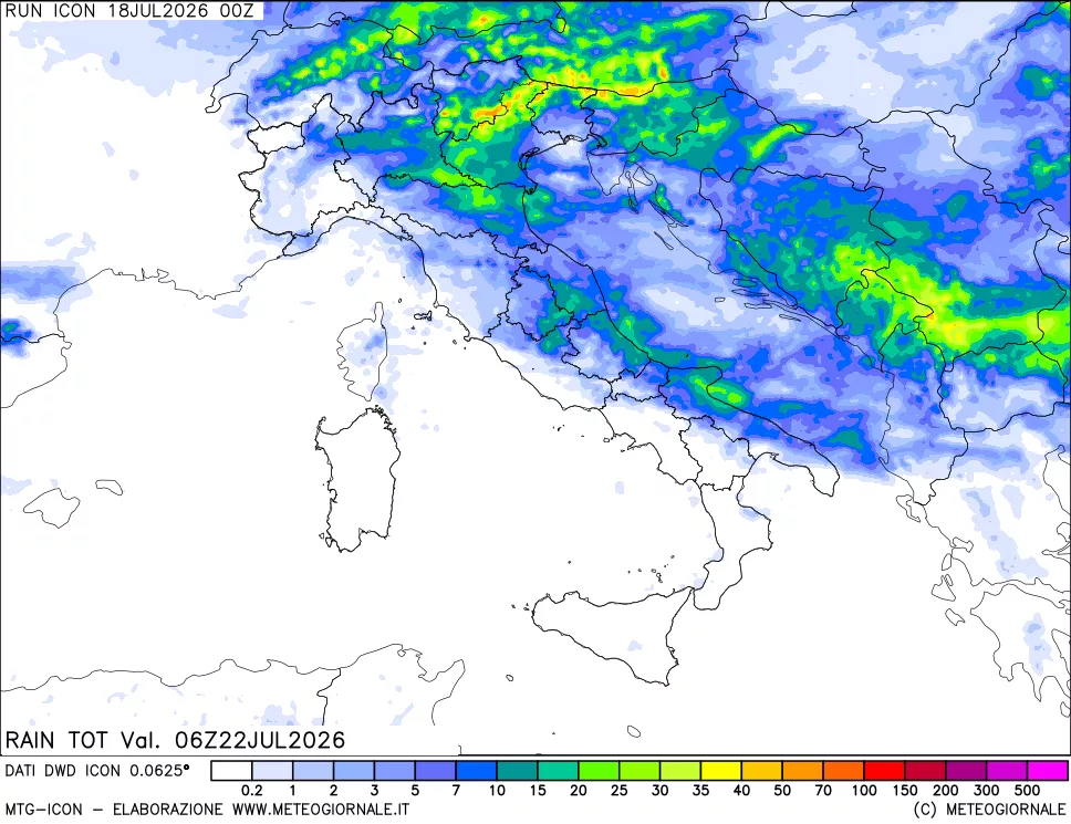 mappa Precipitazioni totali dal primo giorno