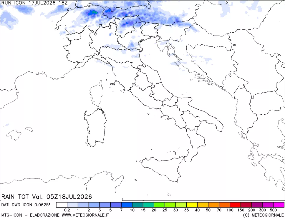 mappa Precipitazioni totali dal primo giorno