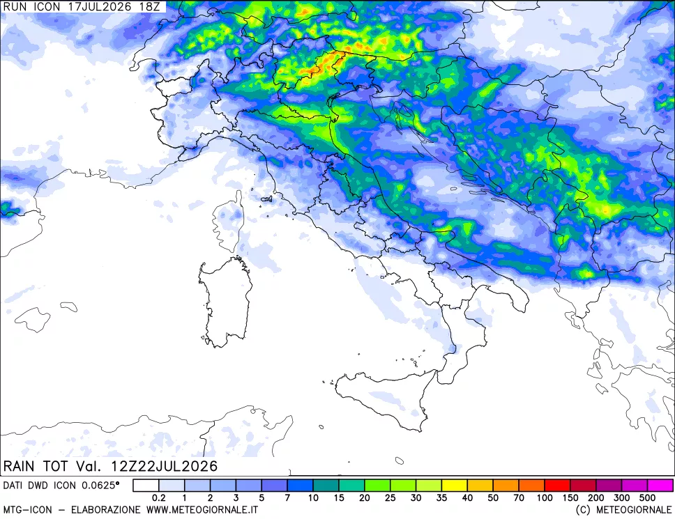 mappa Precipitazioni totali dal primo giorno