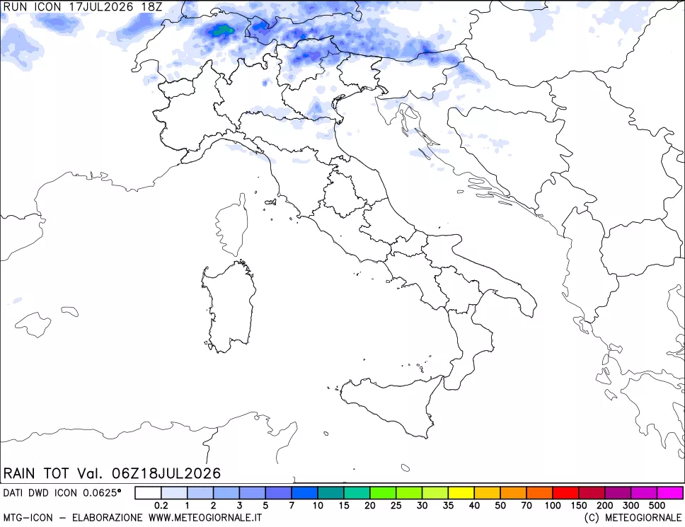 mappa Precipitazioni totali dal primo giorno