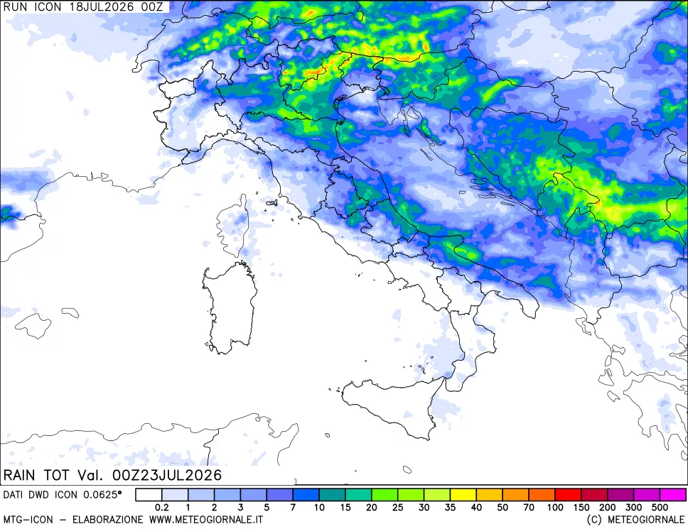 mappa Precipitazioni totali dal primo giorno