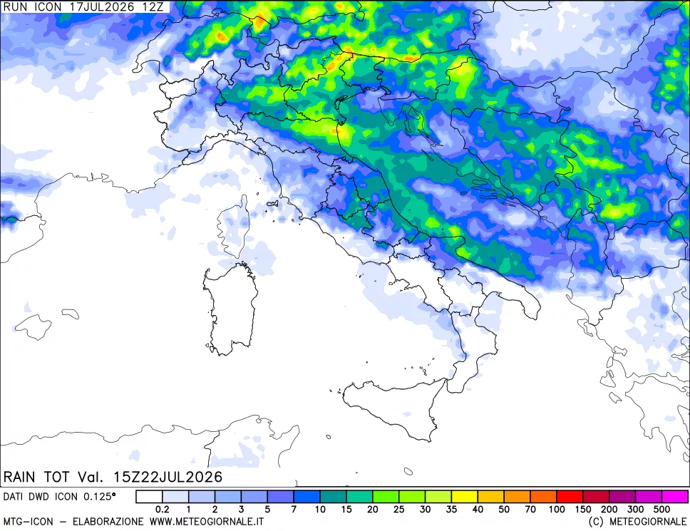 mappa Precipitazioni totali dal primo giorno