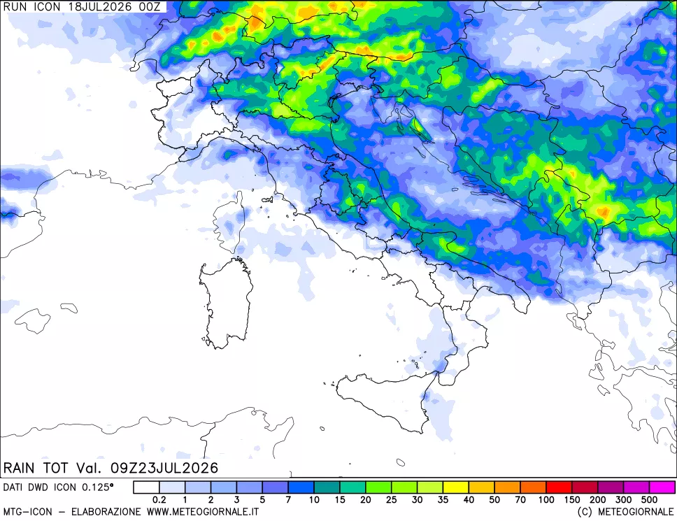 mappa Precipitazioni totali dal primo giorno