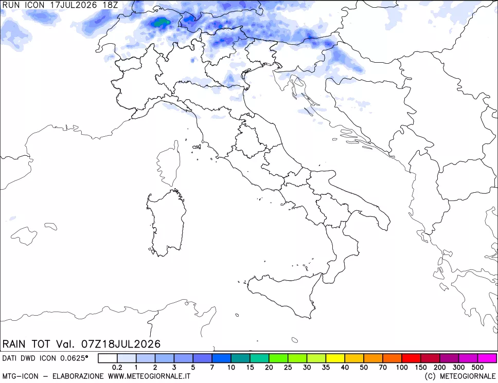 mappa Precipitazioni totali dal primo giorno