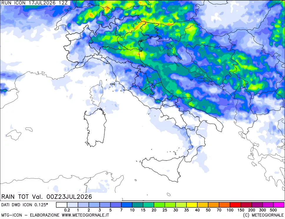 mappa Precipitazioni totali dal primo giorno