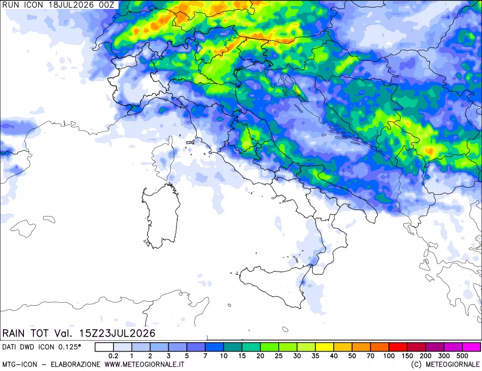 mappa Precipitazioni totali dal primo giorno