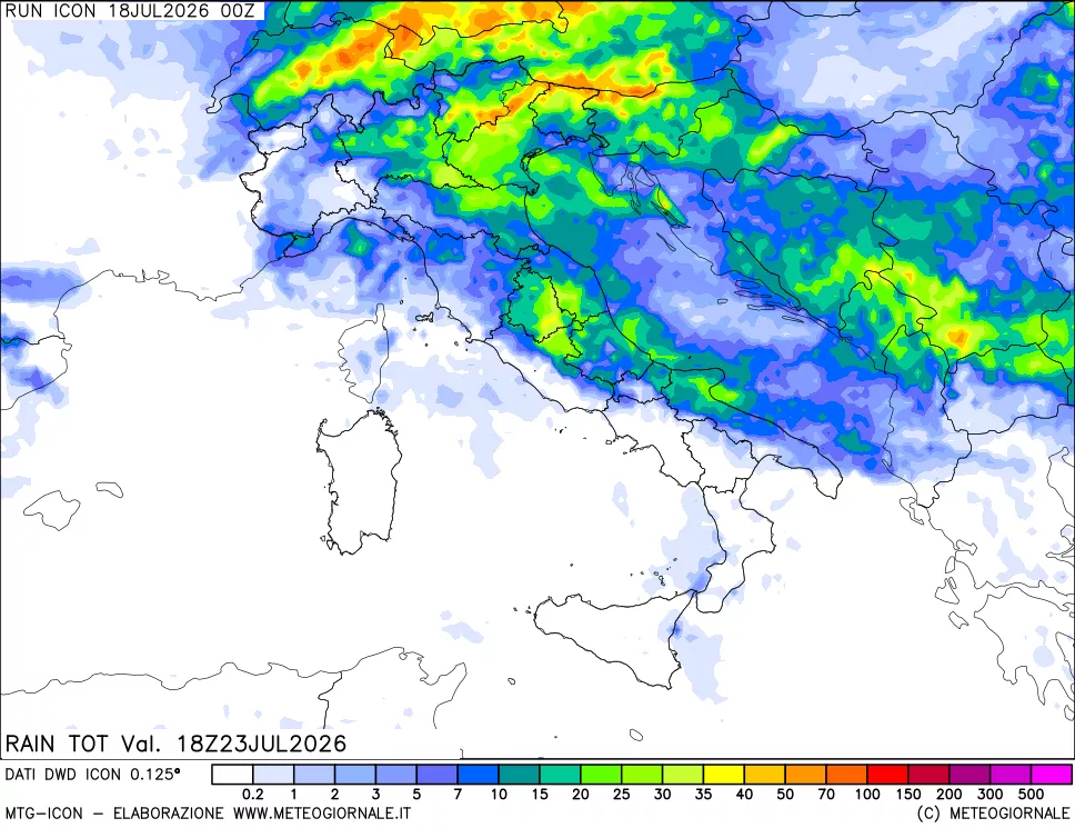 mappa Precipitazioni totali dal primo giorno
