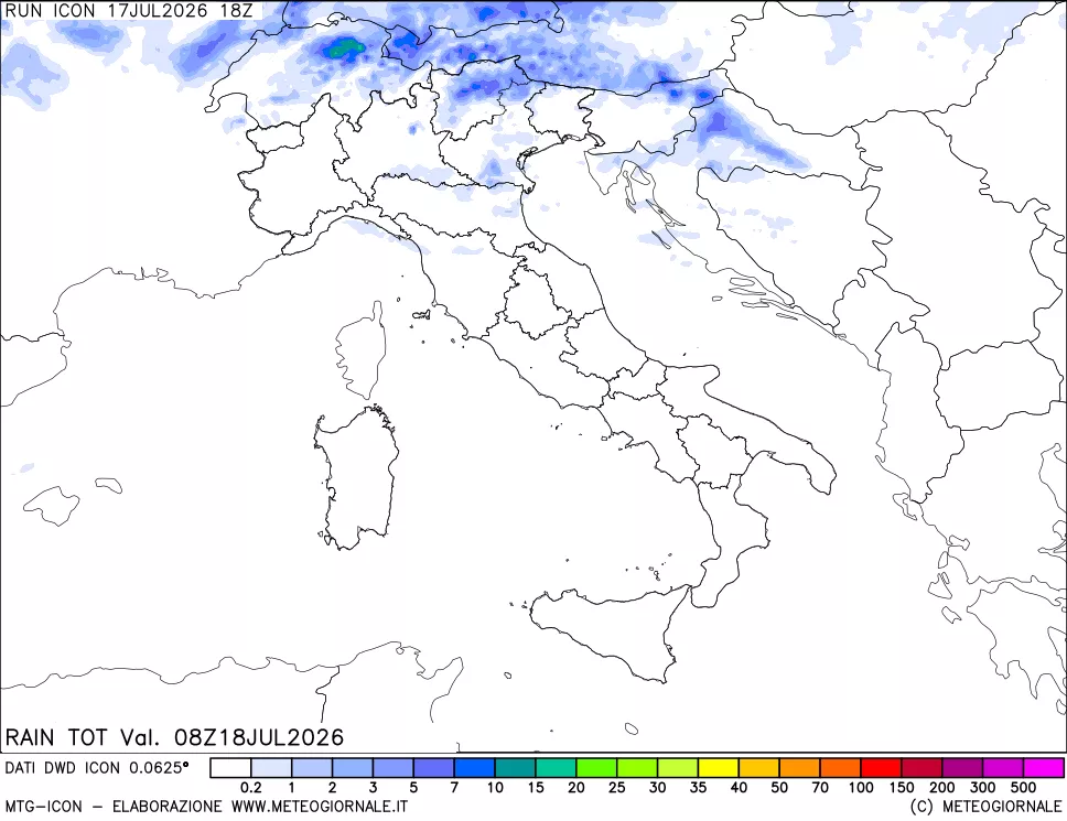 mappa Precipitazioni totali dal primo giorno