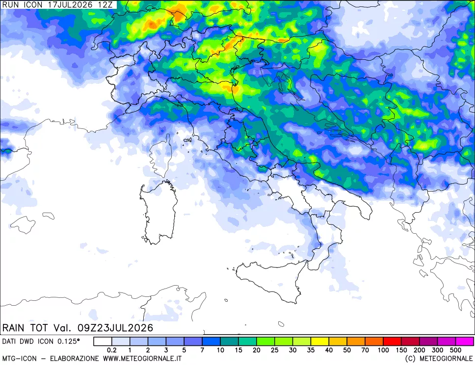 mappa Precipitazioni totali dal primo giorno