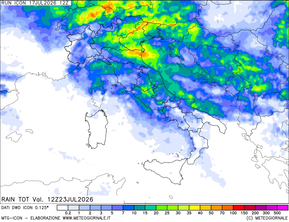 mappa Precipitazioni totali dal primo giorno