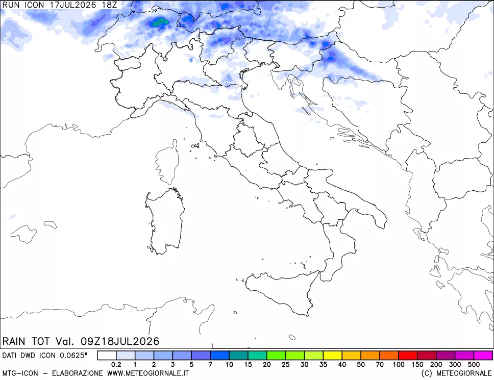 mappa Precipitazioni totali dal primo giorno