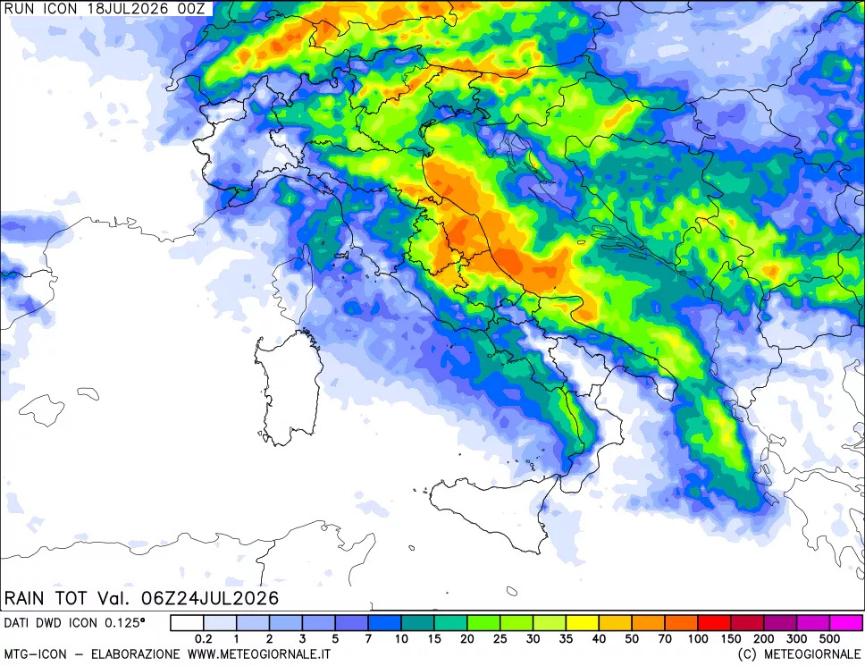 mappa Precipitazioni totali dal primo giorno