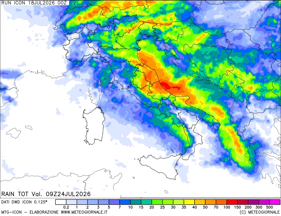 mappa Precipitazioni totali dal primo giorno