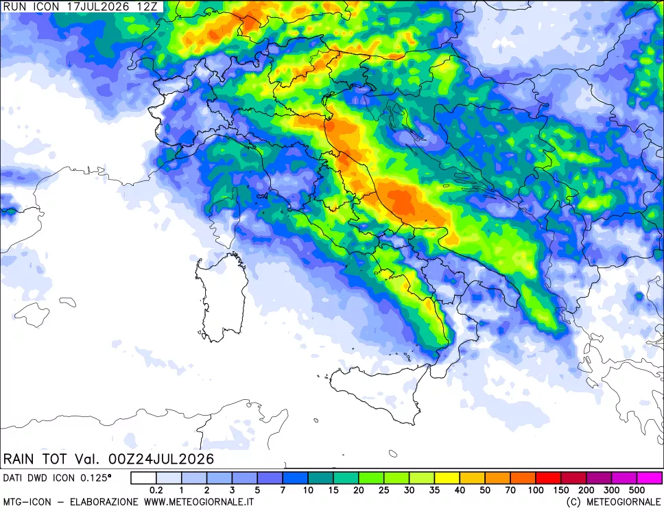 mappa Precipitazioni totali dal primo giorno