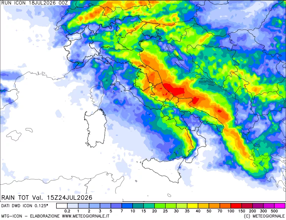 mappa Precipitazioni totali dal primo giorno