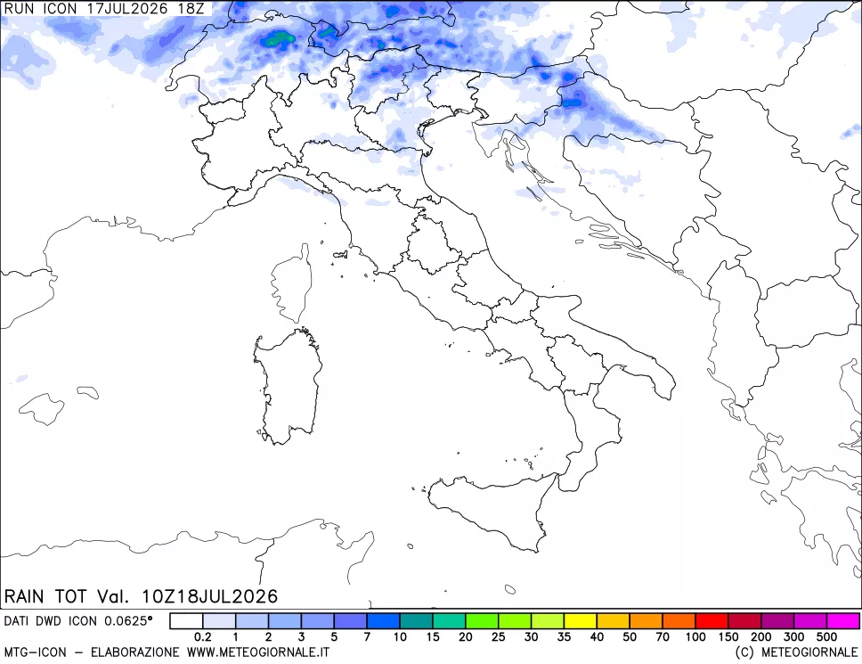 mappa Precipitazioni totali dal primo giorno