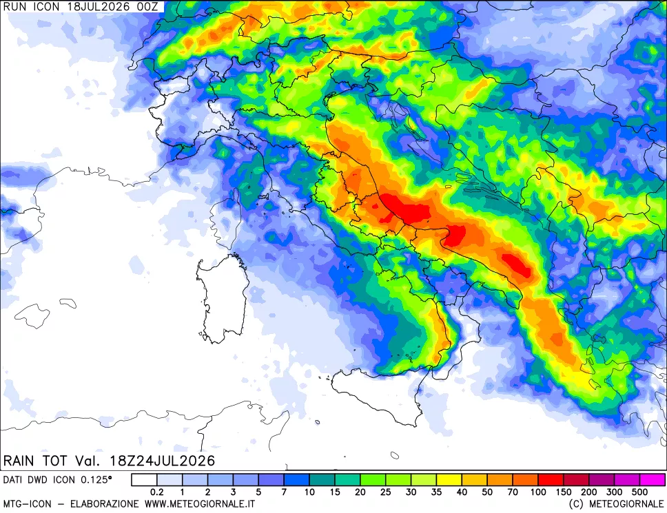 mappa Precipitazioni totali dal primo giorno