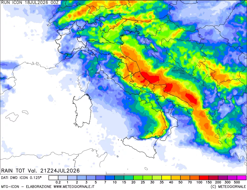 mappa Precipitazioni totali dal primo giorno