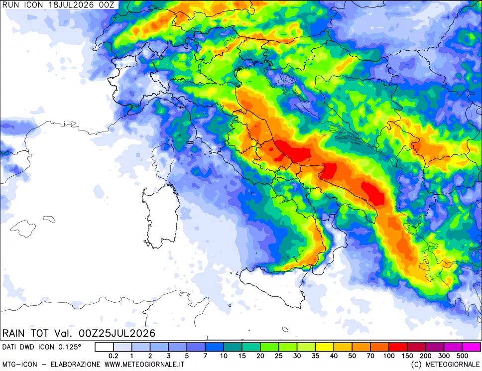 mappa Precipitazioni totali dal primo giorno