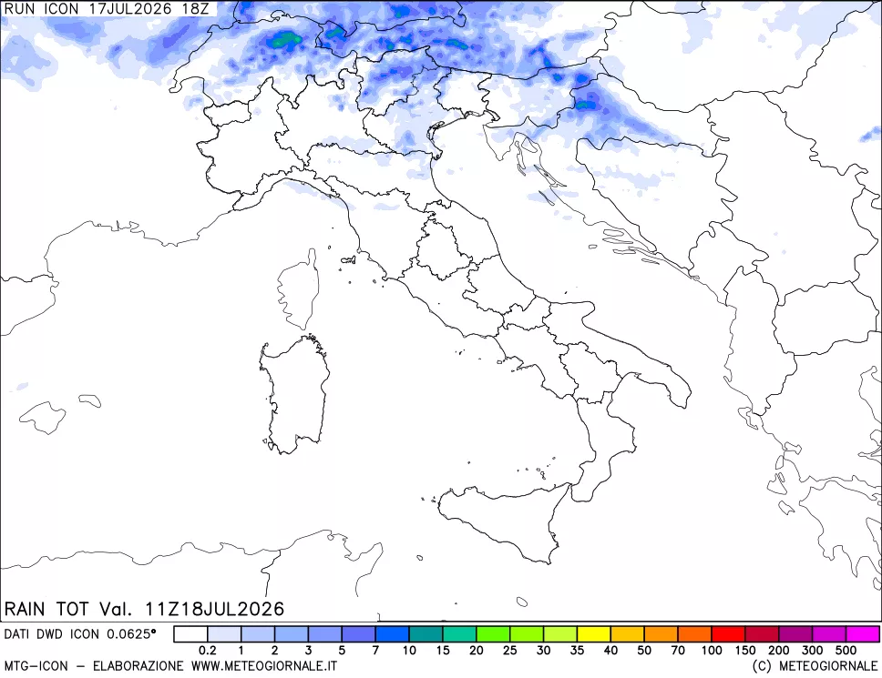mappa Precipitazioni totali dal primo giorno
