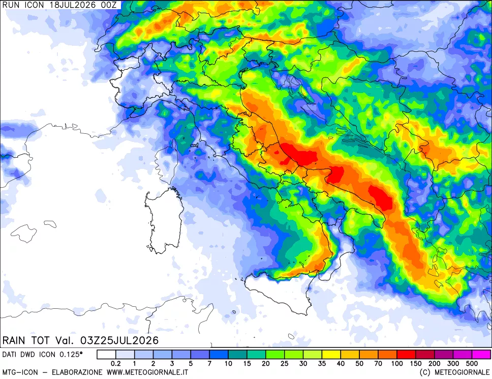 mappa Precipitazioni totali dal primo giorno