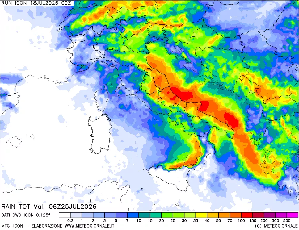 mappa Precipitazioni totali dal primo giorno