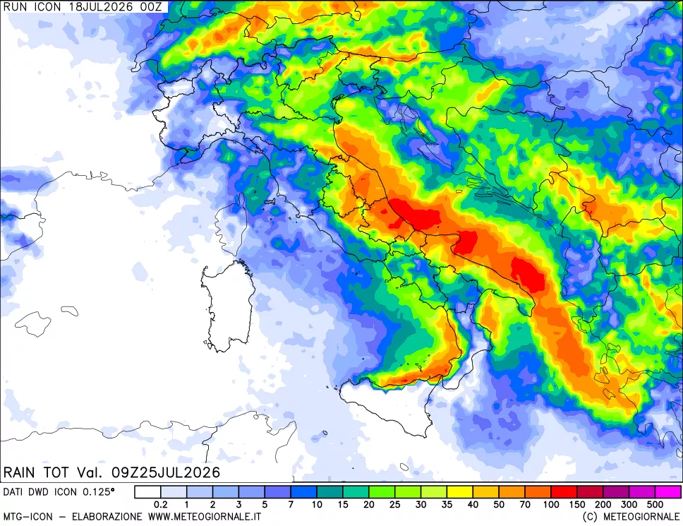 mappa Precipitazioni totali dal primo giorno