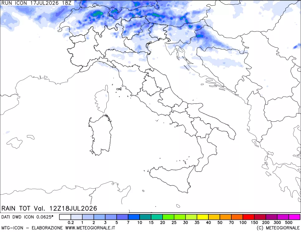 mappa Precipitazioni totali dal primo giorno