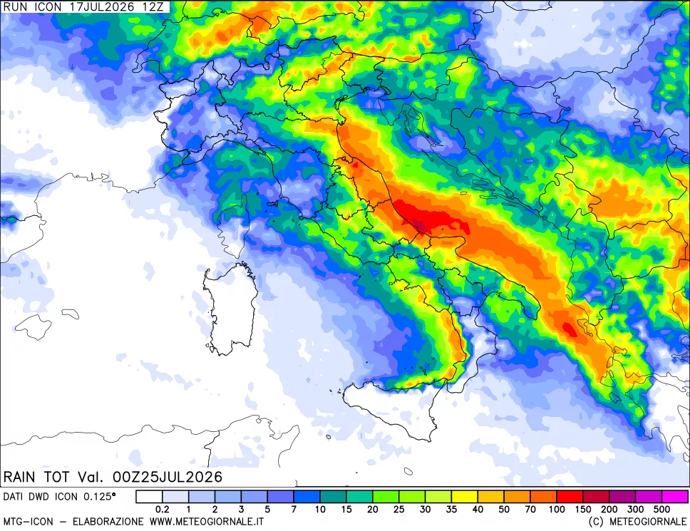 mappa Precipitazioni totali dal primo giorno