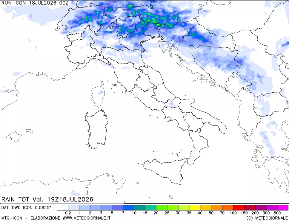 mappa Precipitazioni totali dal primo giorno