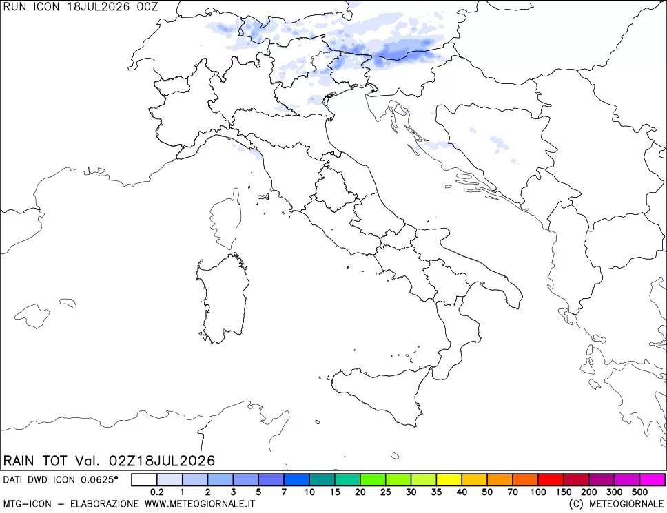 mappa Precipitazioni totali dal primo giorno