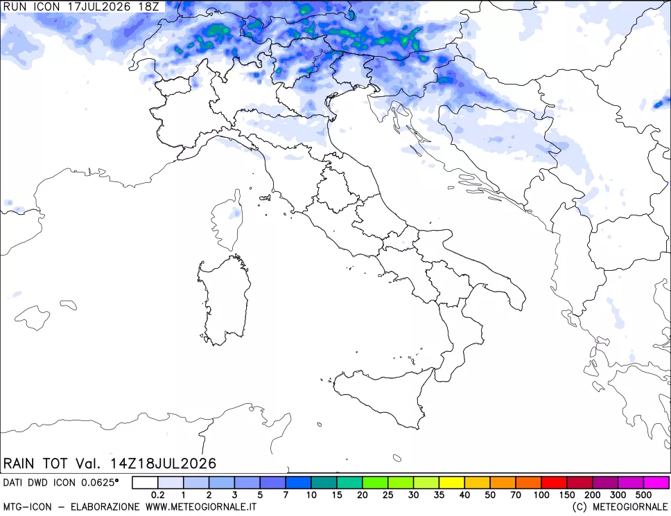 mappa Precipitazioni totali dal primo giorno