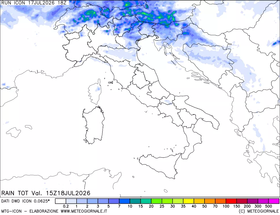 mappa Precipitazioni totali dal primo giorno