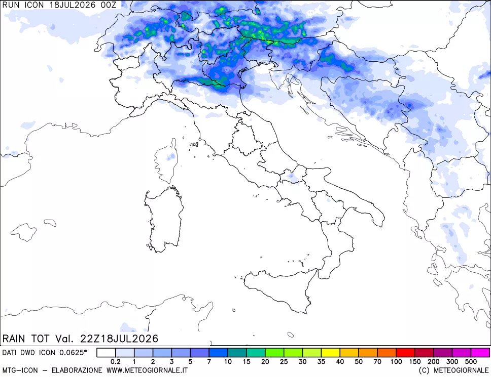 mappa Precipitazioni totali dal primo giorno
