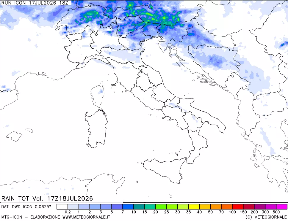 mappa Precipitazioni totali dal primo giorno