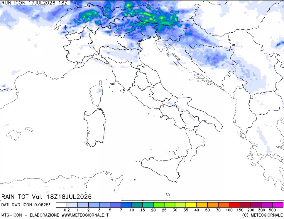 mappa Precipitazioni totali dal primo giorno