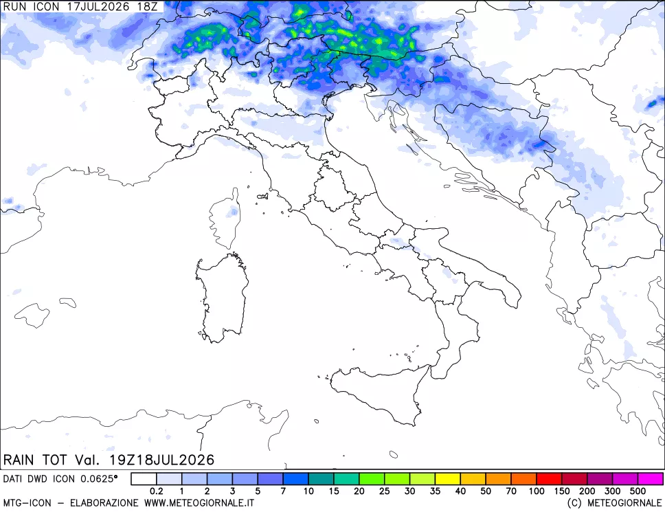 mappa Precipitazioni totali dal primo giorno