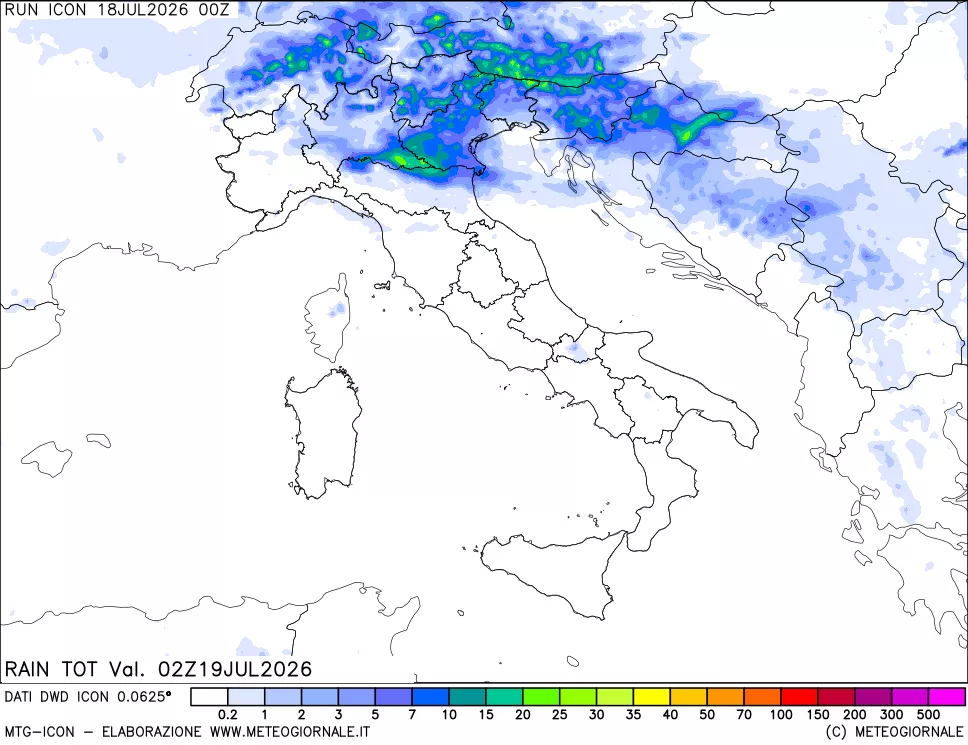 mappa Precipitazioni totali dal primo giorno
