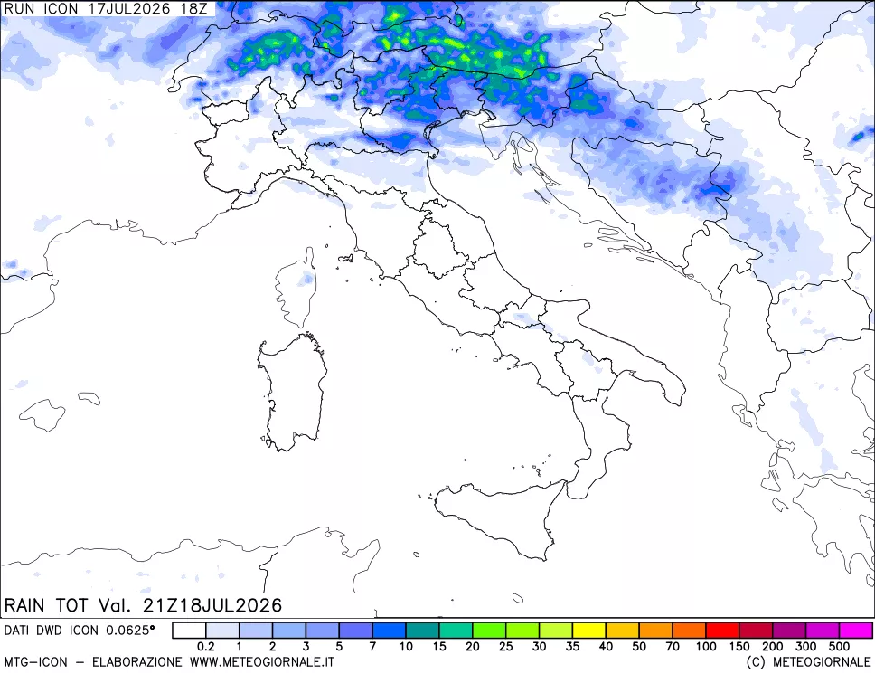 mappa Precipitazioni totali dal primo giorno