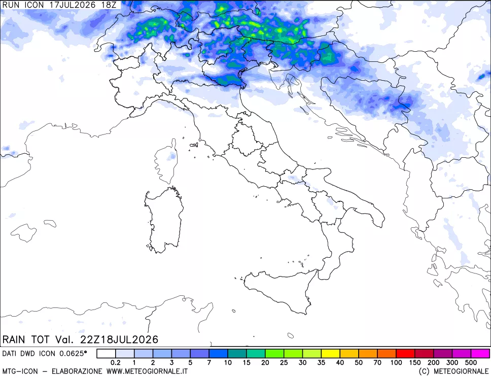 mappa Precipitazioni totali dal primo giorno